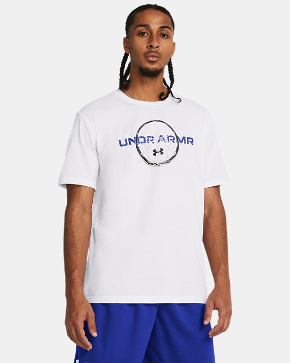 Men's UA Basketball Net Wordmark Short Sleeve in White image number 0